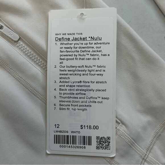 LULULEMON Off White Bone Define Zip Front Jacket Nulu Size 12 NWT - Picture 6 of 17